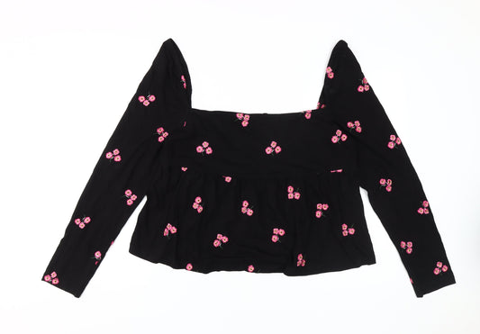 ASOS Women's Black Embroidered Cropped Blouse, Size 20