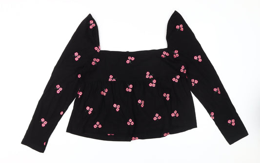 ASOS Women's Black Embroidered Cropped Blouse, Size 20