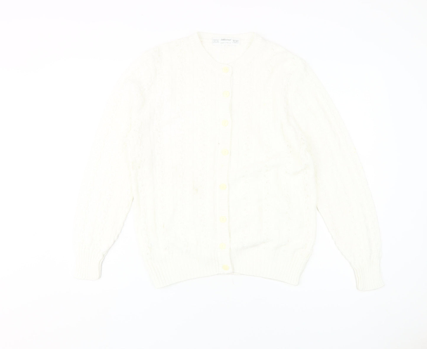 St Michael Women's White Cable-Knit Cardigan Size 12-14