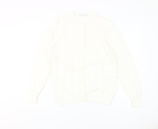 St Michael Women's White Cable-Knit Cardigan Size 12-14