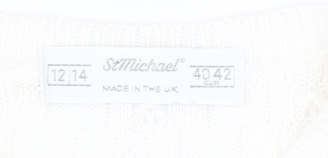 St Michael Women's White Cable-Knit Cardigan Size 12-14