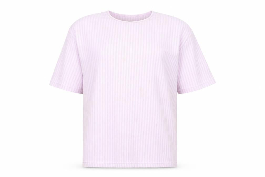 Front view of Canda Men's Pink Striped T-Shirt L
