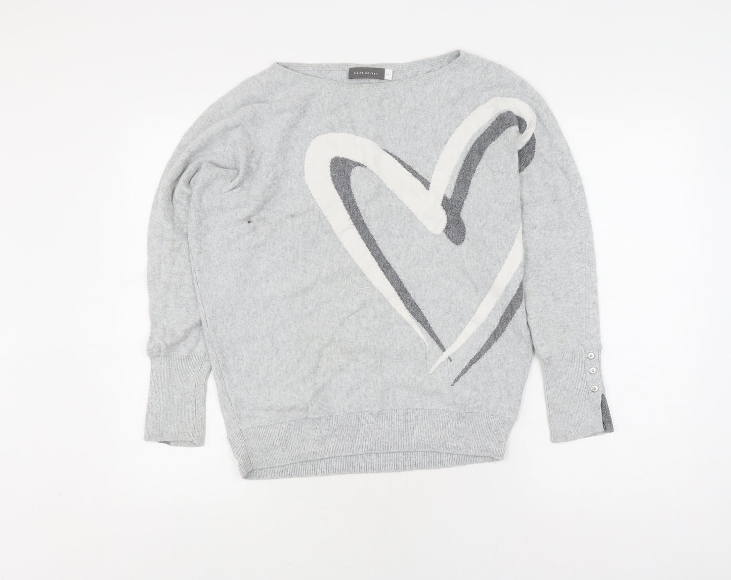 Mint Velvet Women's Grey XS Heart Pullover Jumper
