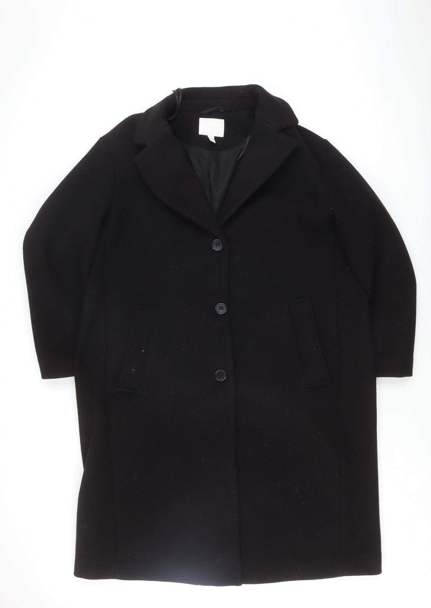 H&M Women's Black Mid-Length Overcoat, Size L