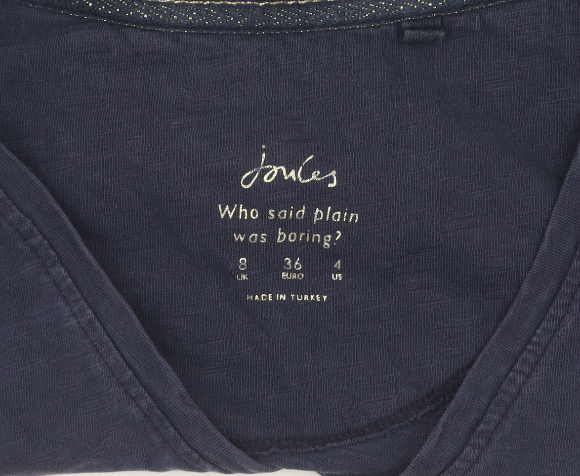 Joules Women's Blue V-Neck Long Sleeve T-Shirt 8 UK