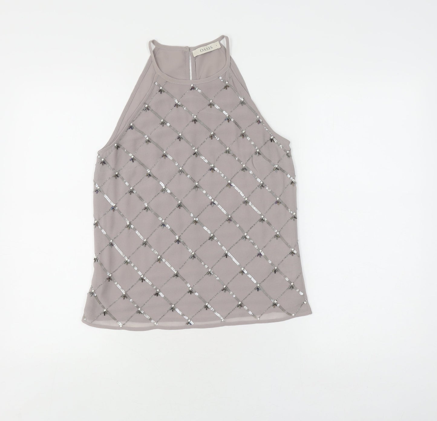 Oasis Women's Grey Beaded High Neck Sleeveless Blouse