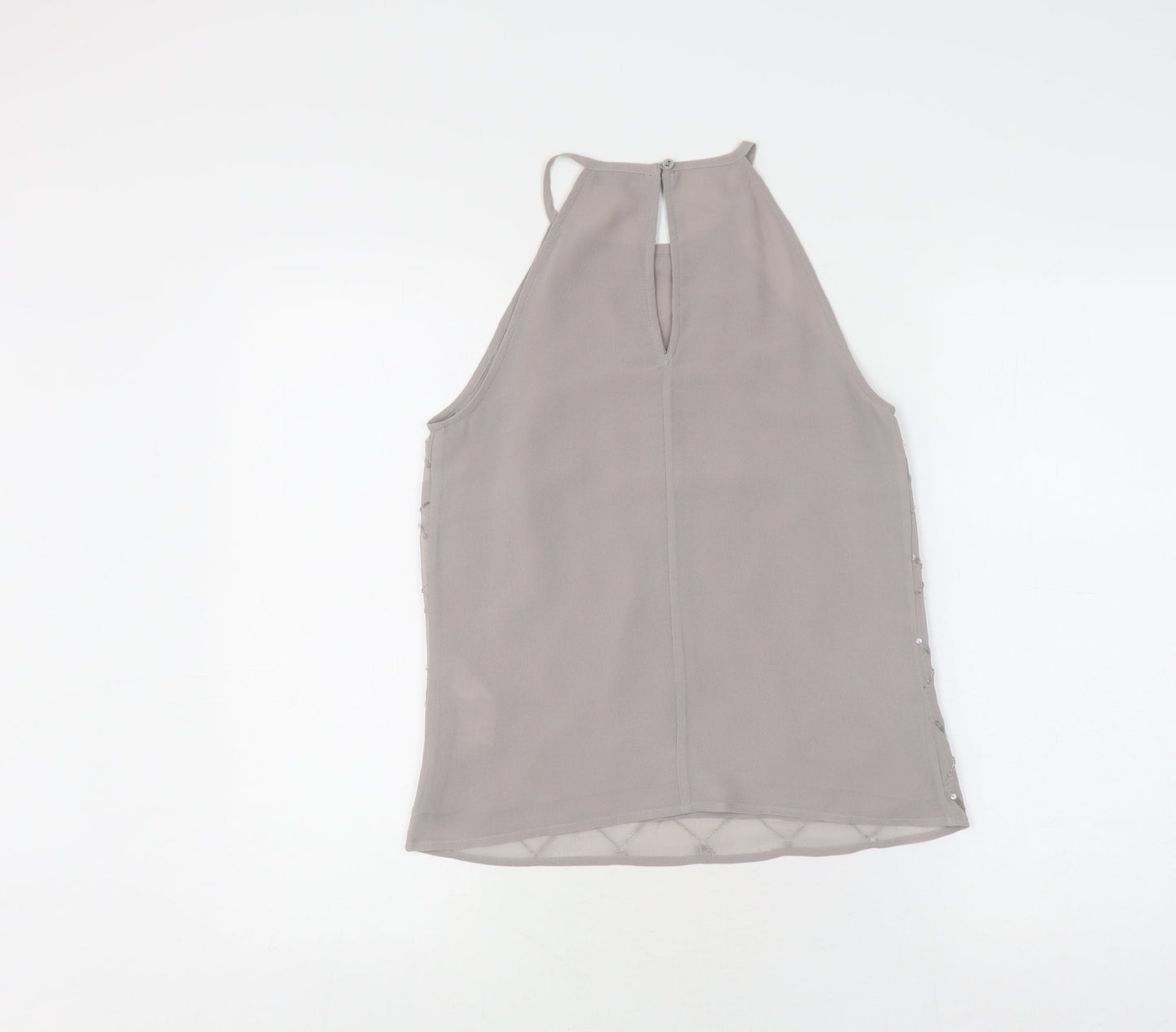 Oasis Women's Grey Beaded High Neck Sleeveless Blouse