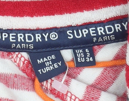 Superdry Women's Red Striped Hoodie Size 2 Full Zip
