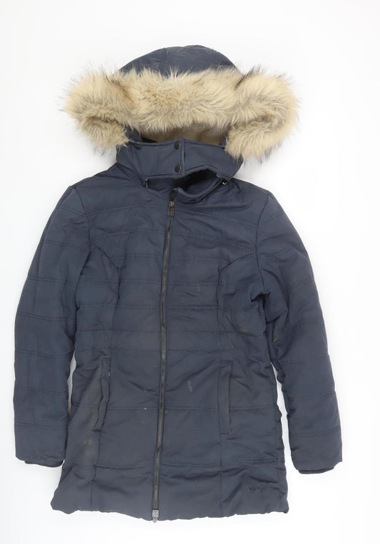 Weird Fish Women's Blue Puffer Jacket Size 8 with Hood