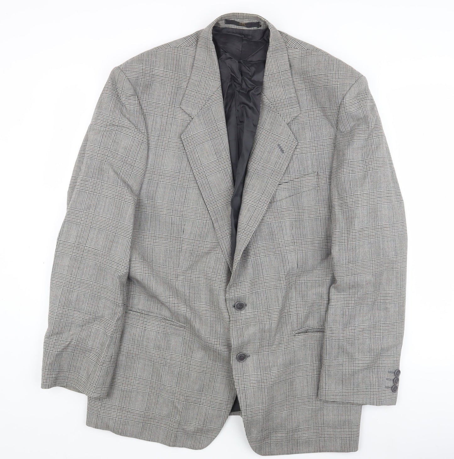 HR Tailoring Men's Grey Checked Blazer, Size 44R