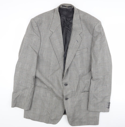 HR Tailoring Men's Grey Checked Blazer, Size 44R