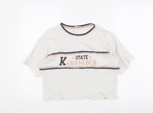 Pull & Bear Women's White Cropped T-Shirt, Size M