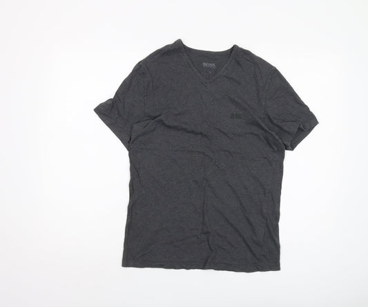 Hugo Boss Men's Grey Cotton V-Neck T-Shirt, Size S