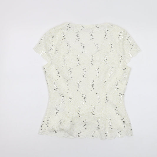Jacques Vert Women’s Ivory Sequin Blouse - Size 10