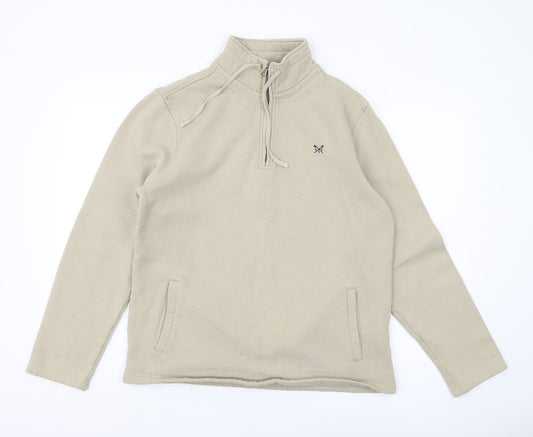 Crew Clothing Men's Beige Sweatshirt M, Fleece, Zip, Logo