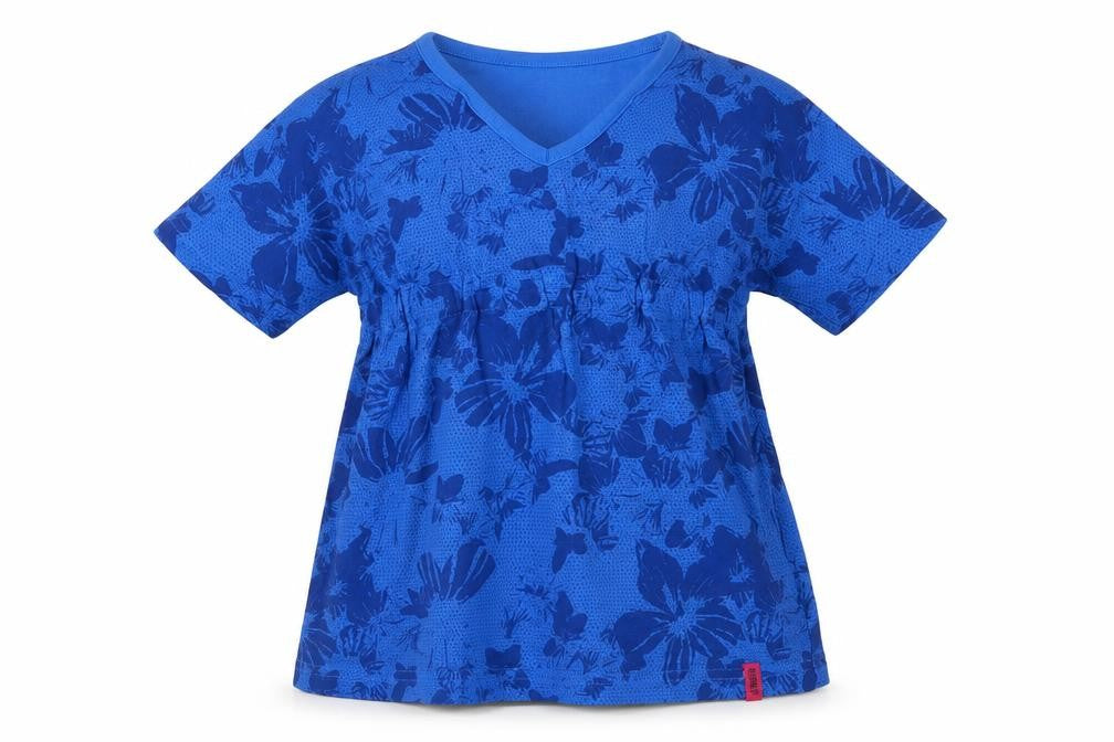 Front view of ESPRIT girls’ blue floral v-neck t-shirt 2-3 years