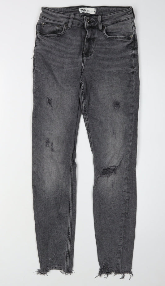 Zara Women's Grey Skinny Distressed Denim Jeans Size 8