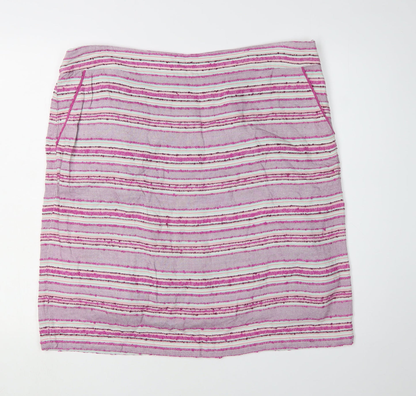 White Stuff Women's Pink Striped Straight Skirt Size 18