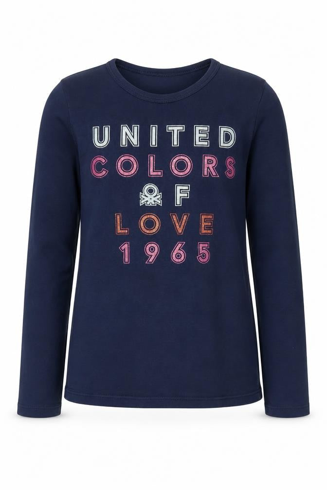 Front view of United Colors of Benetton girls’ blue graphic pullover t-shirt s