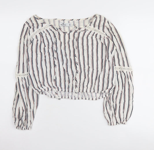 Hollister Women's Multicoloured Striped Cropped Blouse XS