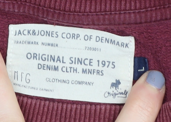 Jack & Jones Men's Red Graphic Sweatshirt, Crew Neck, Size Regular