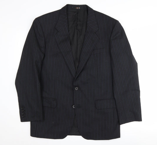 Daks Men's Black Striped Wool Blazer, Size 40S