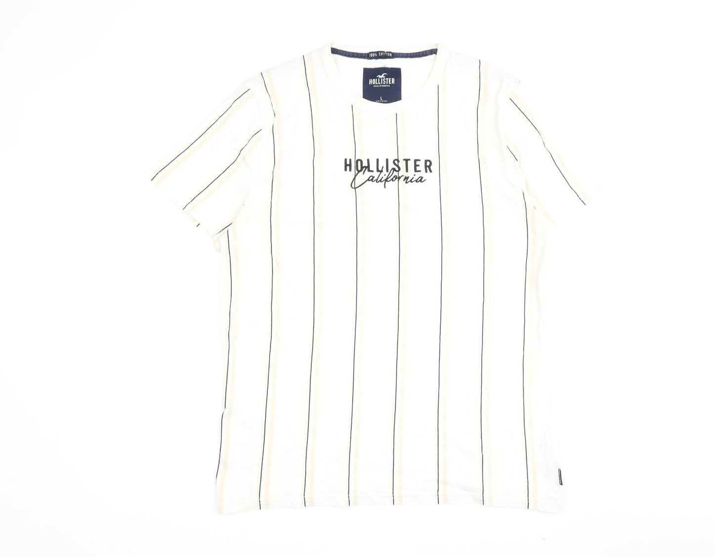 Hollister Men's White Striped T-Shirt L