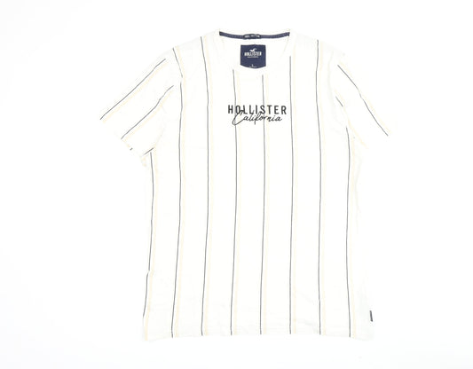 Hollister Men's White Striped T-Shirt L