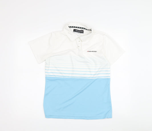 Benross Unisex Blue White Striped Polo Shirt, Size 10