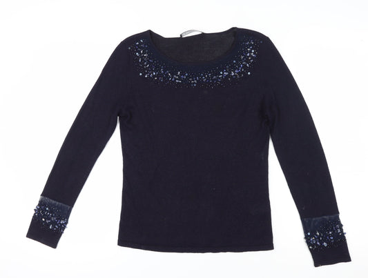 Windsmoor Women's Blue Beaded Knit Top S