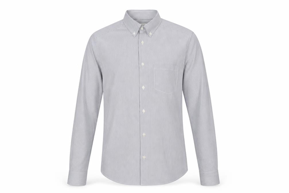 Reiss Men's Grey Striped Button-Up Slim Shirt S