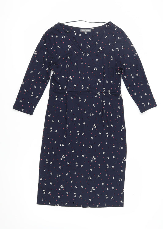 Laura Ashley Women's Blue Floral V-Neck Dress Size 12