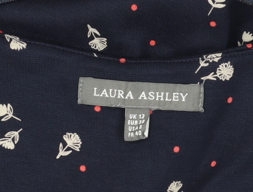 Laura Ashley Women's Blue Floral V-Neck Dress Size 12