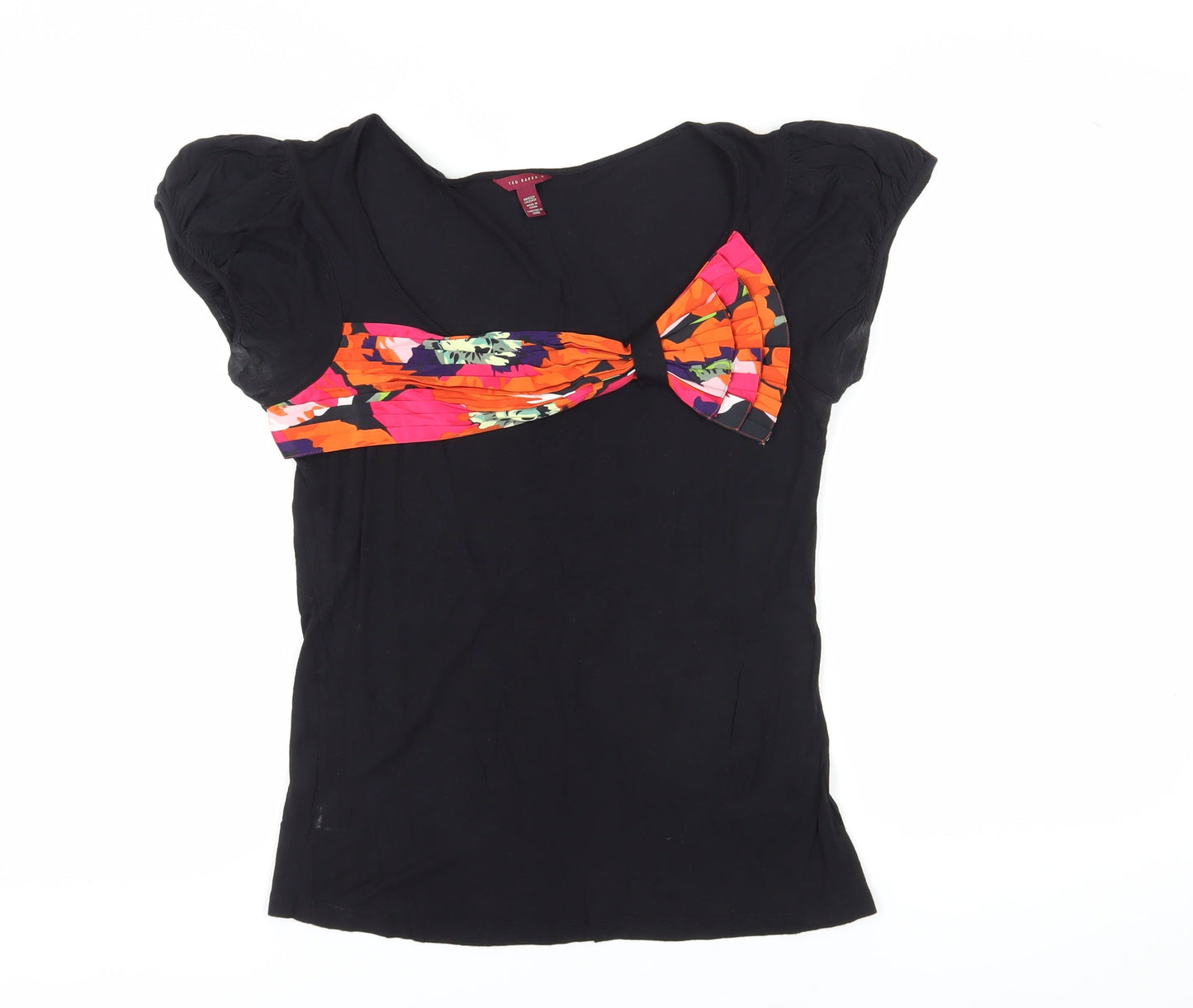 Ted Baker Women's Black T-Shirt, Size M, Cap Sleeves