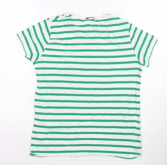 Stradivarius Women's Green Striped T-Shirt Size 4