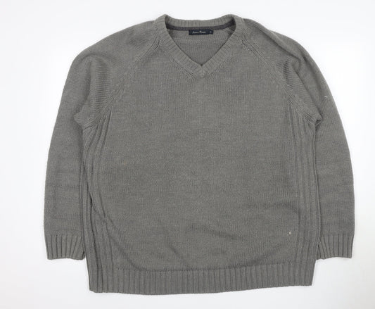 James Pringle Men's Grey XL V-Neck Pullover Jumper