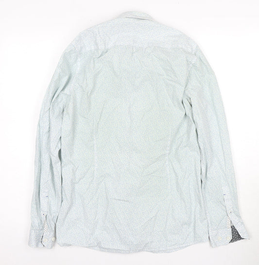 1904 Men's Blue Cotton Floral Dress Shirt S