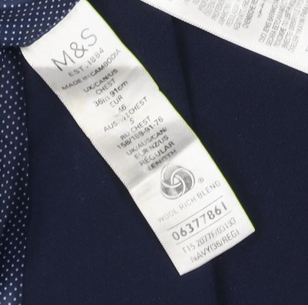 Marks and Spencer Blue Men's Regular Suit Jacket 36R