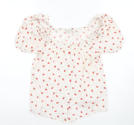 Papaphrase Women's White Floral Blouse Size 8