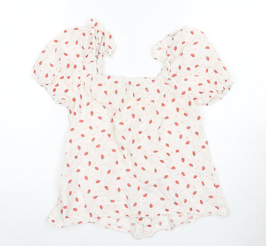 Papaphrase Women's White Floral Blouse Size 8