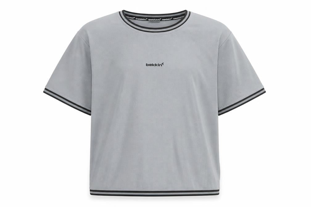 Front view of Bekkin boys’ grey t-shirt 13-14 years jersey crew neck