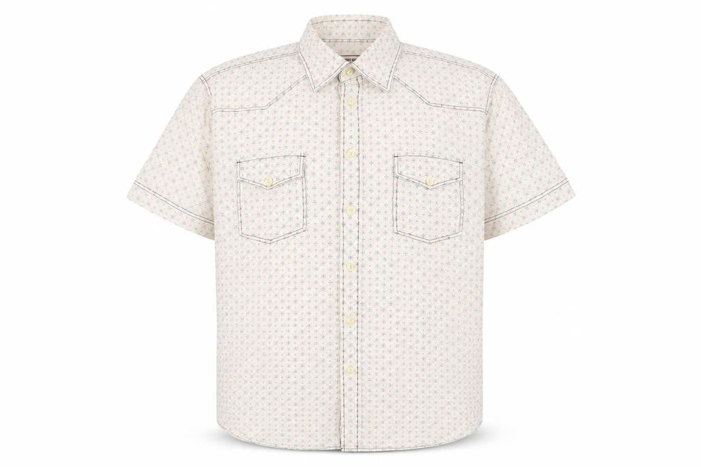 Jack & Jones Men's L White Geometric Short Sleeve Shirt