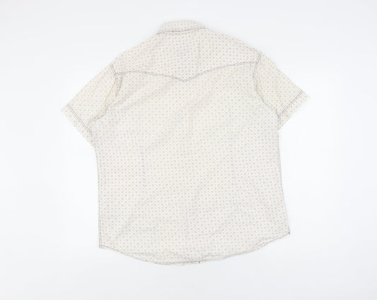 Jack & Jones Men's L White Geometric Short Sleeve Shirt