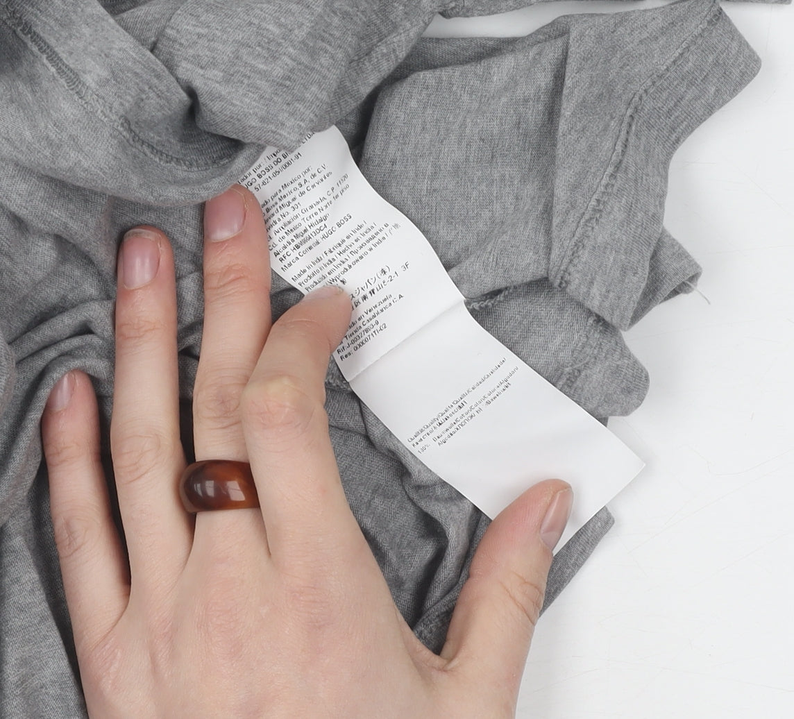 Hugo Boss Men's Grey Cotton T-Shirt, Size S, Short Sleeve