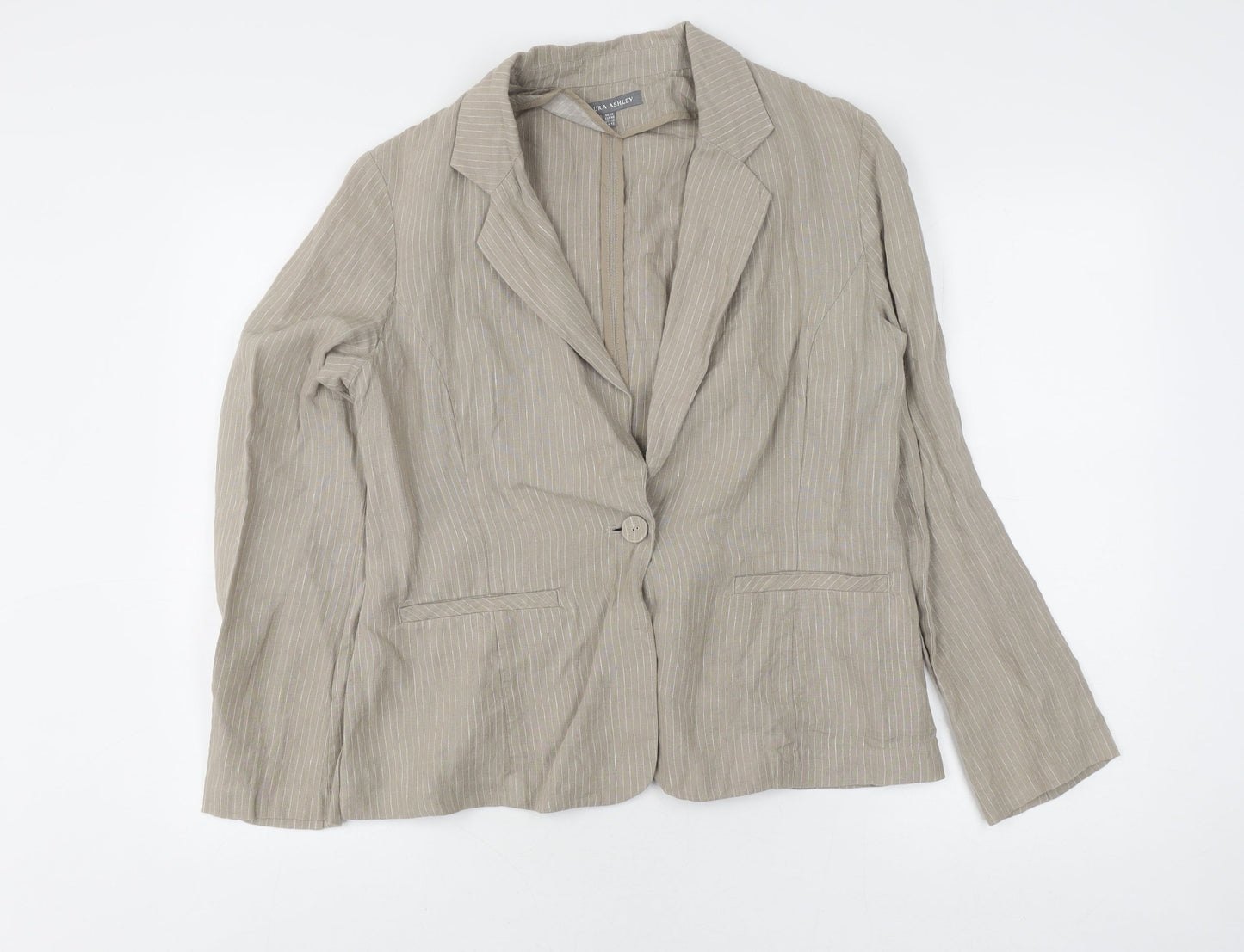 Laura Ashley Women's Beige Pinstripe Linen Blazer, Size 14