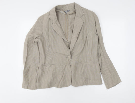 Laura Ashley Women's Beige Pinstripe Linen Blazer, Size 14