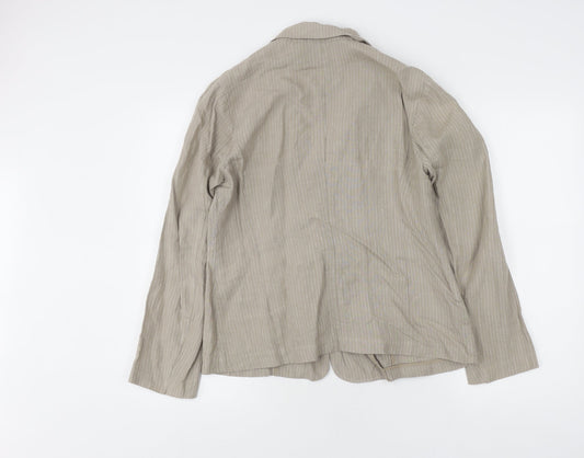 Laura Ashley Women's Beige Pinstripe Linen Blazer, Size 14