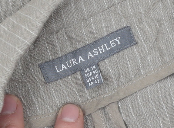 Laura Ashley Women's Beige Pinstripe Linen Blazer, Size 14