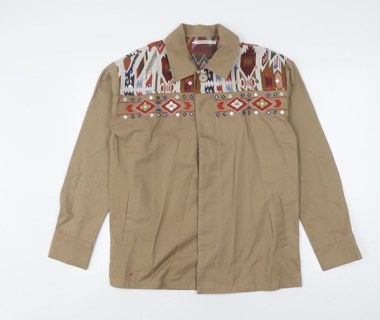 AZARA Women's Brown Aztec Embroidered Jacket M