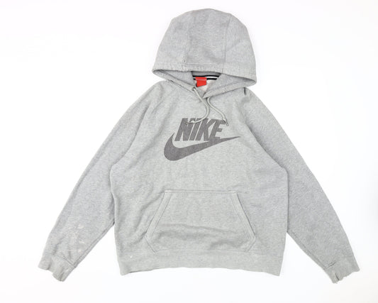 Nike Men's Grey Hoodie, Large, Logo, Fleece, Drawstring